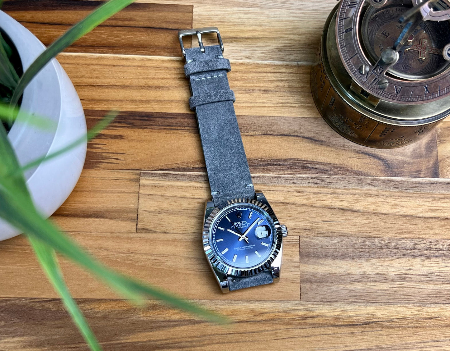 Grey Vintage Suede Leather Watch Strap