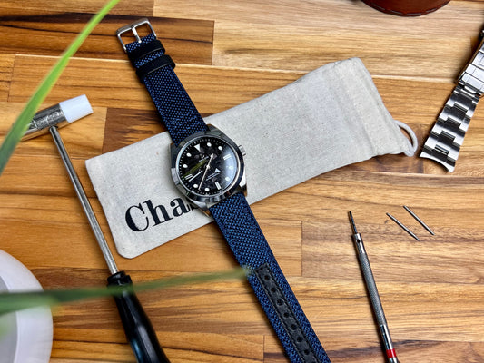 Cordura Strap-Blue with Black Leather